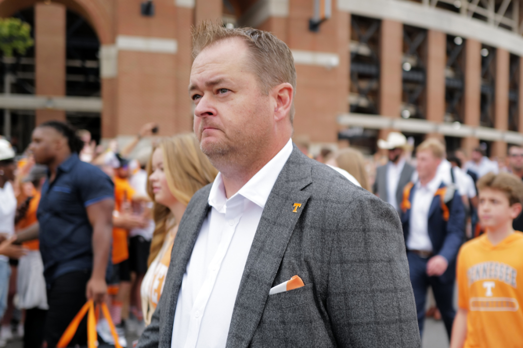 Head coach Josh Heupel of the Tennessee Volunteers arrives at Neyland Stadium before the game against the Florida Gators