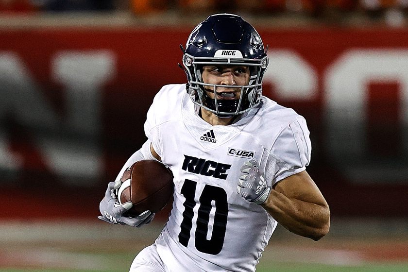Rice Owls wide receiver Luke McCaffrey #10 runs after a catch against the Houston Cougars
