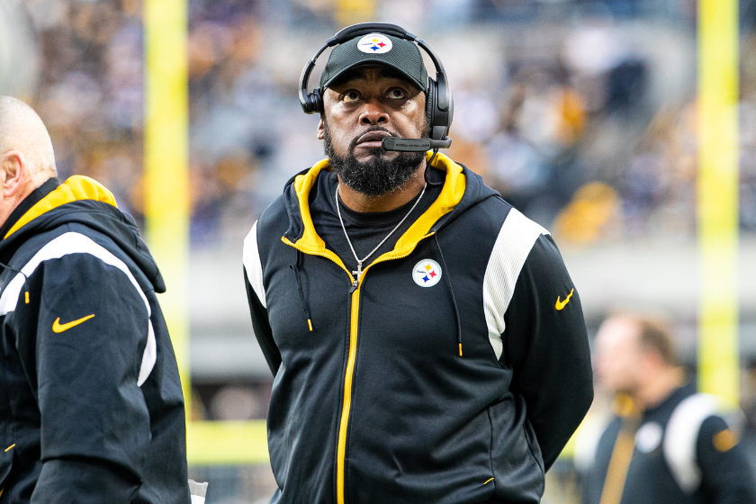 Head coach Mike Tomlin looks on during the national football league game between the Baltimore Ravens and the Pittsburgh Steelers