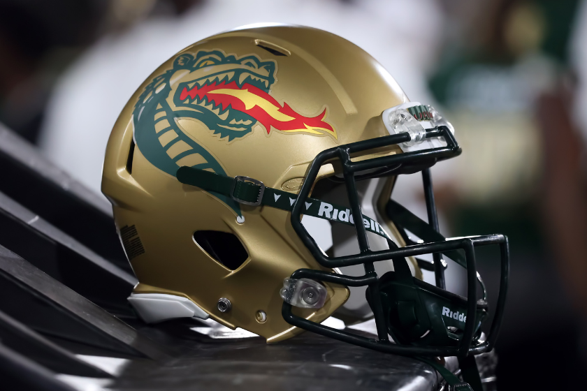 A general view of a UAB Blazers helmet during the game between the Alabama A&M Bulldogs and the UAB Blazers