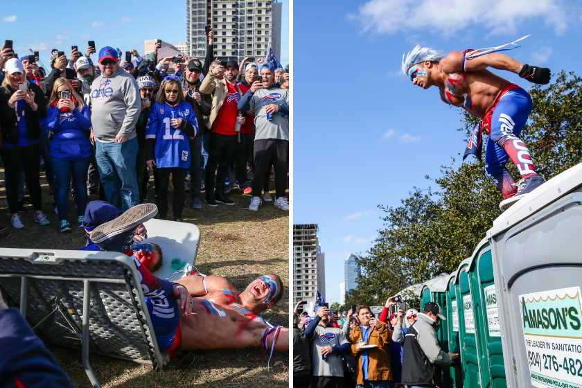 Buffalo Bills fans tailgate during the AFC Wild Card game between the Buffalo Bills and the Jacksonville Jaguars