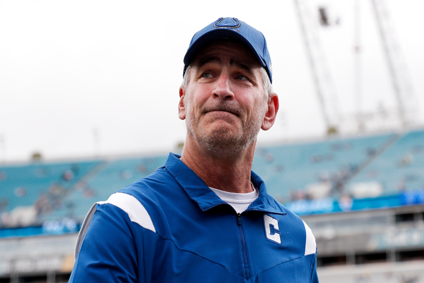 Head Coach Frank Reich of the Indianapolis Colts walks off the field prior to the start of the game against the Jacksonville Jaguars at TIAA Bank Field