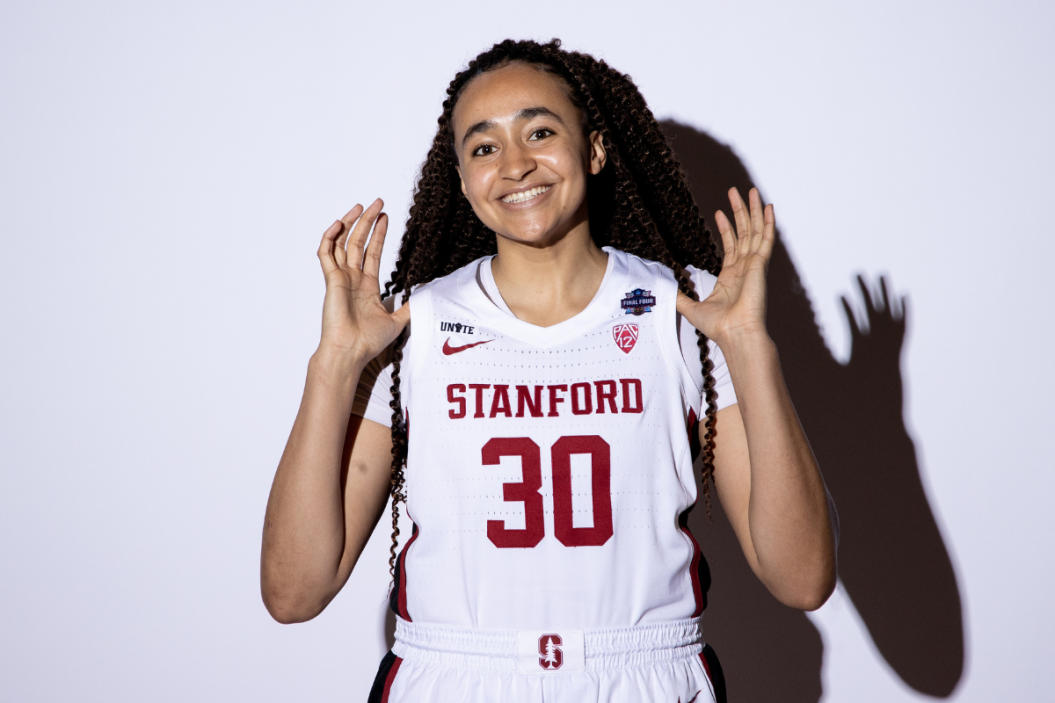 Haley Jones #30 of the Stanford Cardinal poses during media day during the NCAA Women's Basketball Tournament at Henry B. González Convention Center