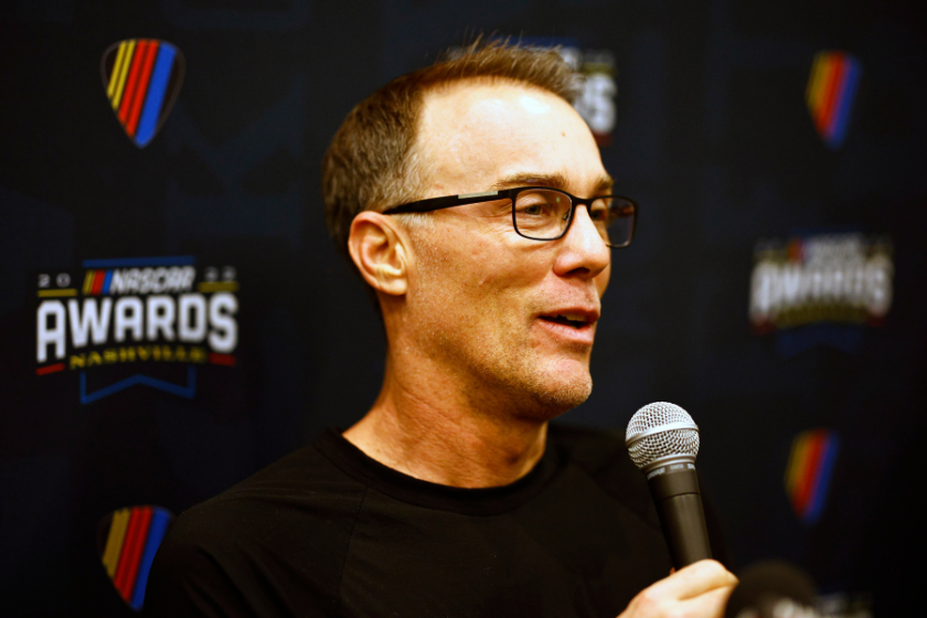 Kevin Harvick speaks with the media ahead of the NASCAR Awards Ceremony and Champion Celebration at City Music Center on December 2, 2022 in Nashville, Tennessee