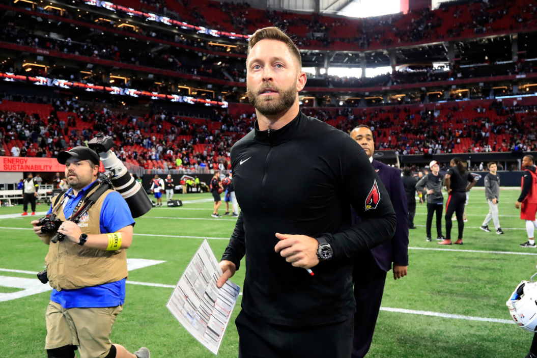 Arizona Cardinals head coach Kliff Kingsbury leaves the field after the Week 17 Sunday afternoon NFL game between the Arizona Cardinals and the Atlanta Falcons