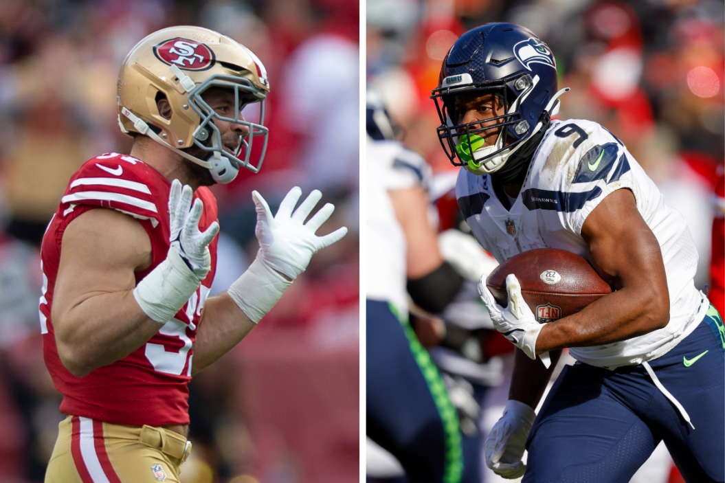 Nick Boas of the San Francisco 49ers and Kenneth Walkers III of the Seattle Seahawks are two of the biggest stars in the NFC's first wild card matchup.