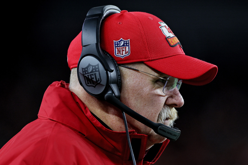 Head coach Andy Reid of the Kansas City Chiefs looks on against the Cincinnati Bengals during the first half at Paycor Stadium