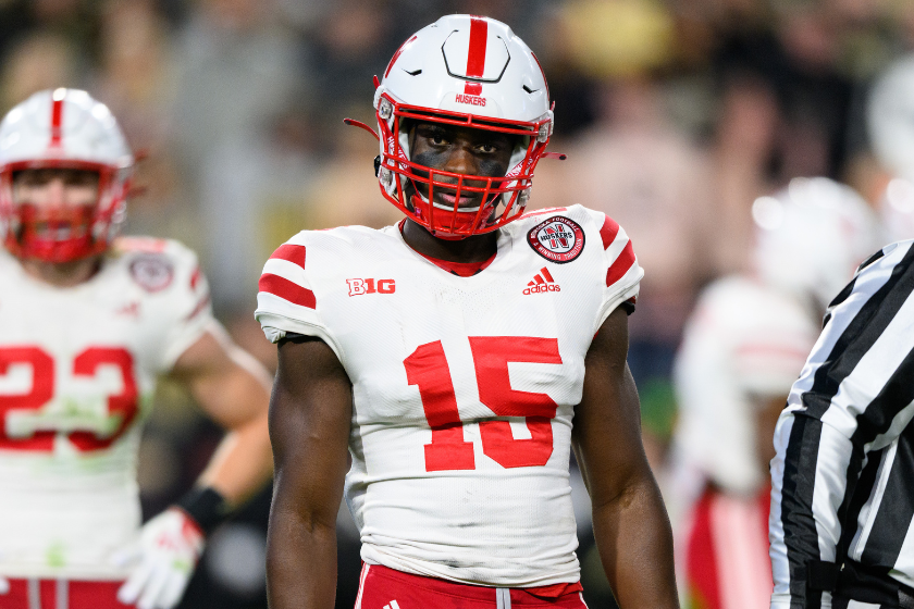 Nebraska Cornhuskers linebacker Ernest Hausmann (15) looks to the sidelines during the college football game between the Purdue Boilermakers and Nebraska Cornhuskers