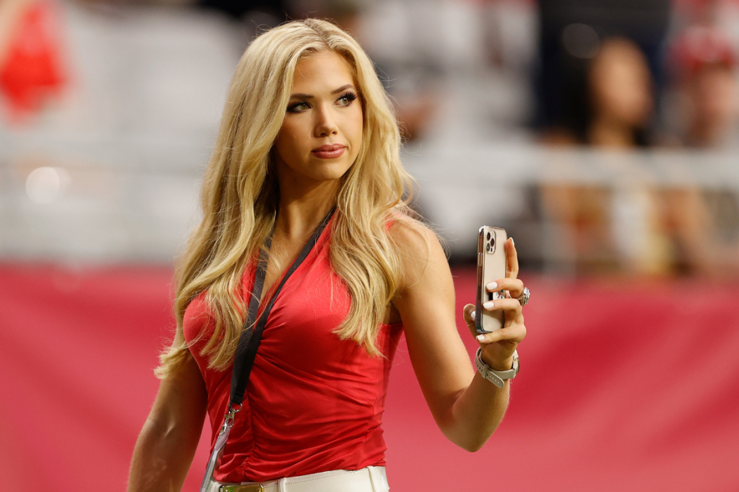 Miss Kansas USA, Gracie Hunt walks on the field before the NFL preseason game between the Kansas City Chiefs and the Arizona Cardinals at State Farm Stadium