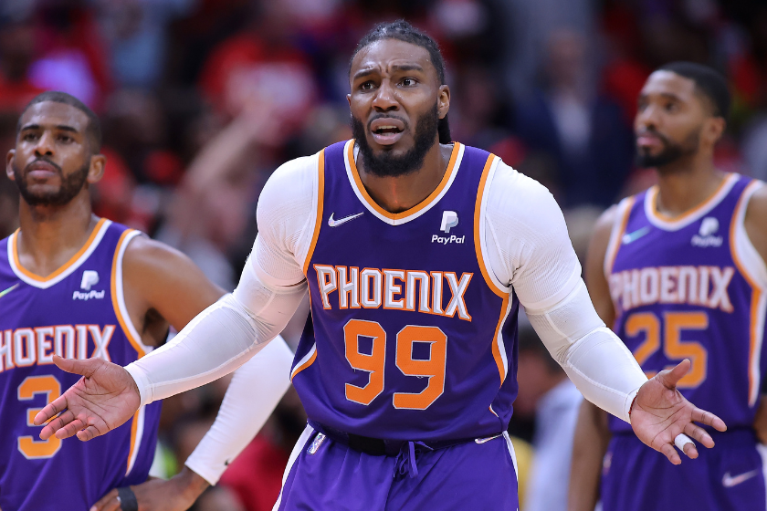 Jae Crowder #99 of the Phoenix Suns reacts during the second half of Game Four of the Western Conference First Round against the New Orleans Pelicans at the Smoothie King Center