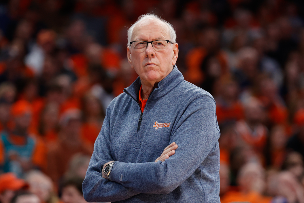 Head coach Jim Boeheim of the Syracuse Orange looks on during the second half against the Duke Blue Devils at JMA Wireless Dome