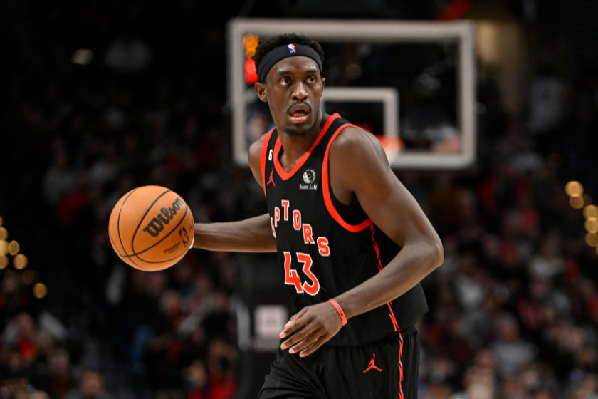 Pascal Siakam #43 of the Toronto Raptors in action during the fourth quarter against the Portland Trail Blazers at the Moda Center
