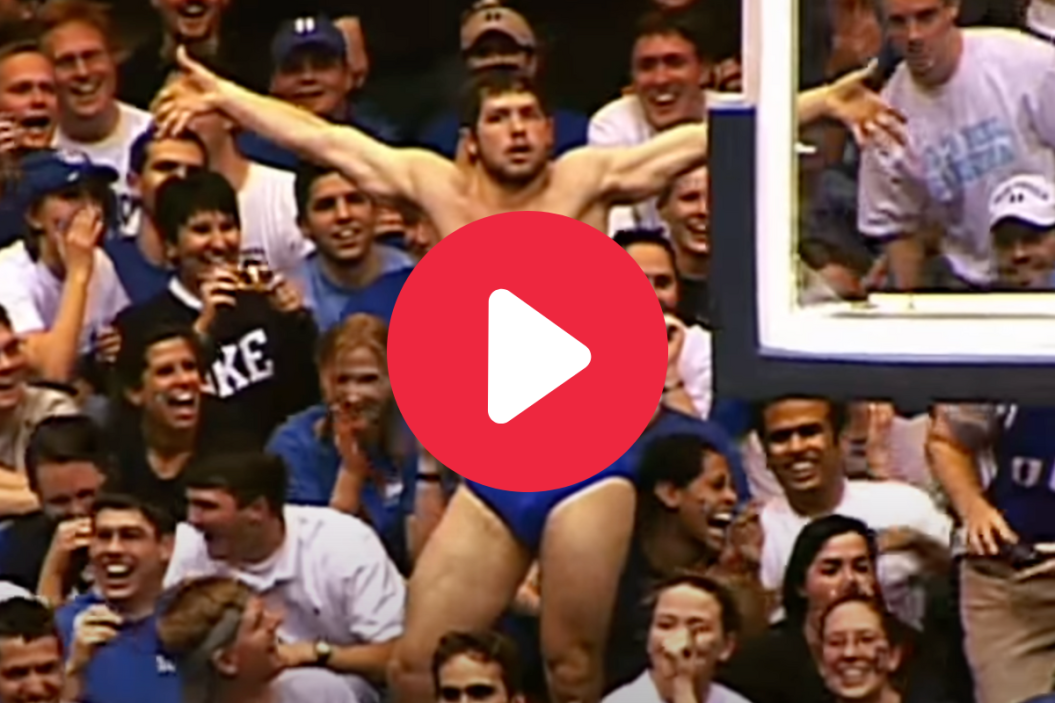 Patrick King, better known to the world as Duke's "Speedo Guy," strikes his iconic pose.