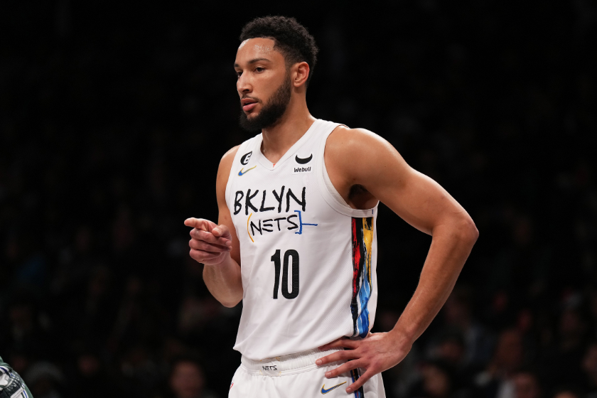 Ben Simmons #10 of the Brooklyn Nets in action against the Detroit Pistons at Barclays Center 