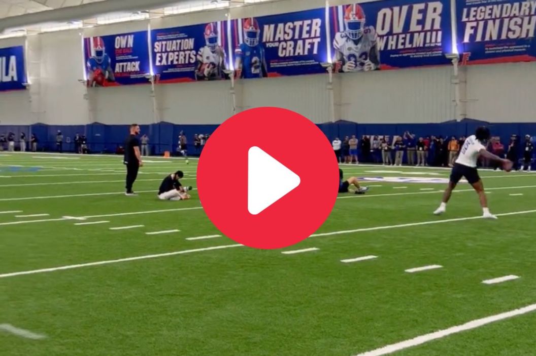 Anthony Richardson throws a ball at Florida's Pro Day.