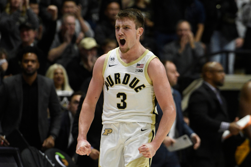  Purdue Boilermakers Guard Braden Smith (3) reacts after a play during the college basketball game between the Milwaukee Panthers and the Purdue Boilermakers