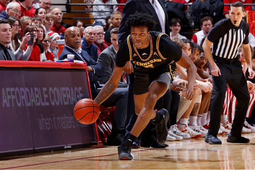Kennesaw State Owls head coach Amir Abdur-Rahim reacts during a college basketball game against the Indiana Hoosiers