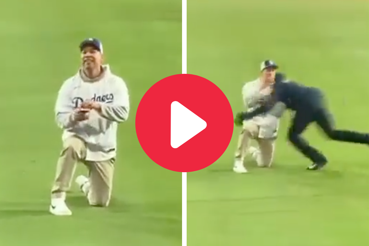 Dodger Fan's OnField Proposal Ends With Big Hit from Security
