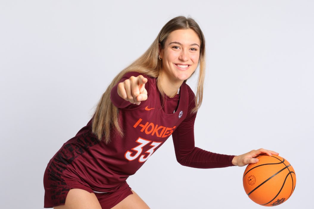 Elizabeth Kitley #33 of the Virginia Tech Hokies poses for a portrait during media day at 2023 NCAA Women's Basketball Final Four at the at the Kay Bailey Hutchison Convention Center