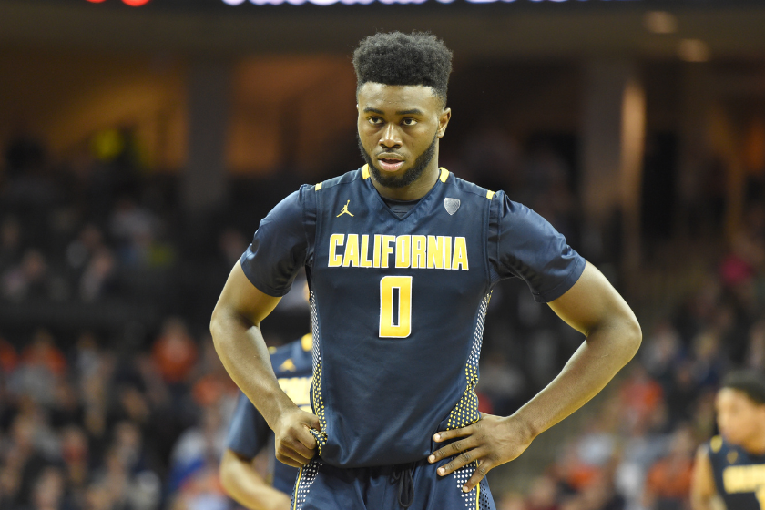 Jaylen Brown #0 of the California Golden Bears looks on during a college basketball game against the Virginia Cavaliers at John Paul Jones Arena