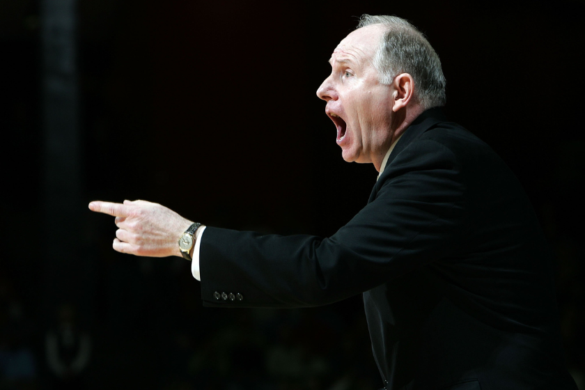 George Mason's Coach Jim Larranaga gestures during the game against the Michigan State Spartans in the First Round of the 2006 NCAA Men's Basketball Tournament
