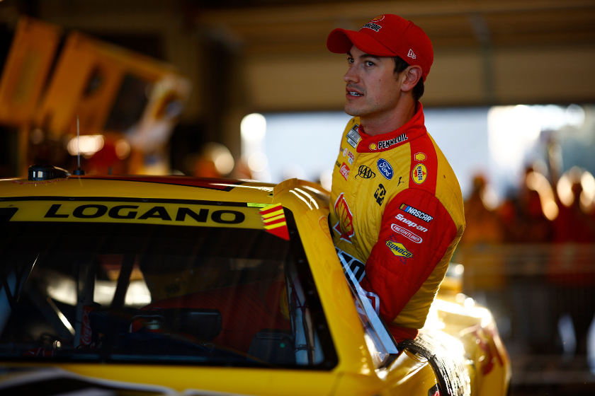 Joey Logano enters his car in the garage area during practice for the 2022 Championship at Phoenix Raceway on November 4