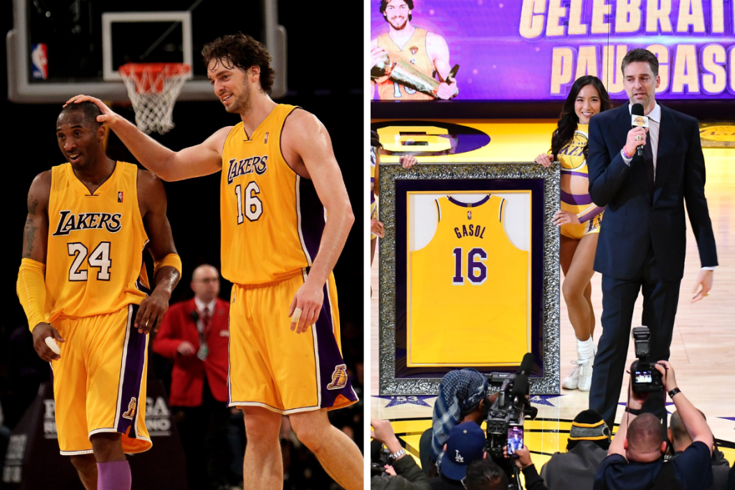Pau Gasol's number was retired by the Los Angeles Lakers, but to add to the special night, his jersey hangs next to his friend, Kobe Bryant's.