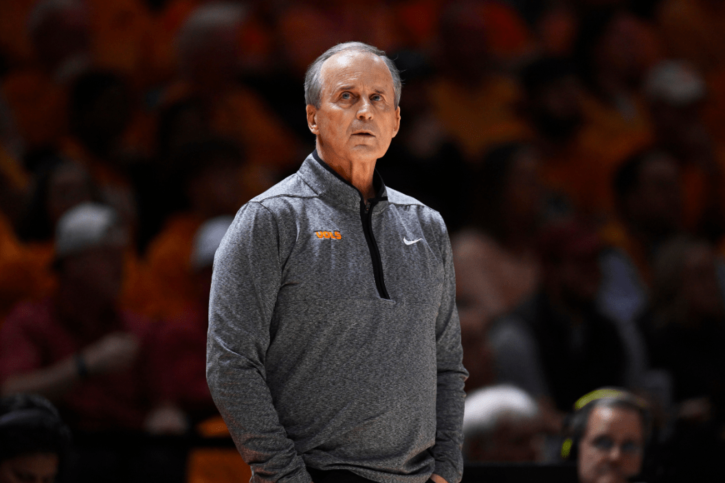 Head coach Rick Barnes of the Tennessee Volunteers stands on the sidelines against the Alabama Crimson Tide in the first half at Thompson-Boling Aren