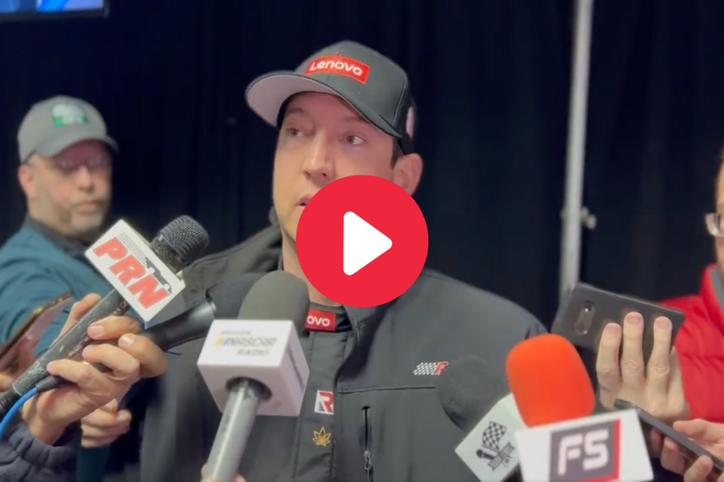 kyle busch interviewed by reporters ahead of nascar cup series race at atlanta motor speedway