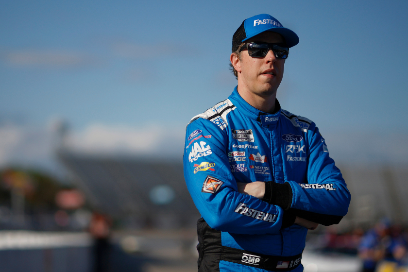 Brad Keselowski, driver of the #6 Fastenal Ford, looks on during qualifying for the NASCAR Cup Series NOCO 400 at Martinsville Speedway