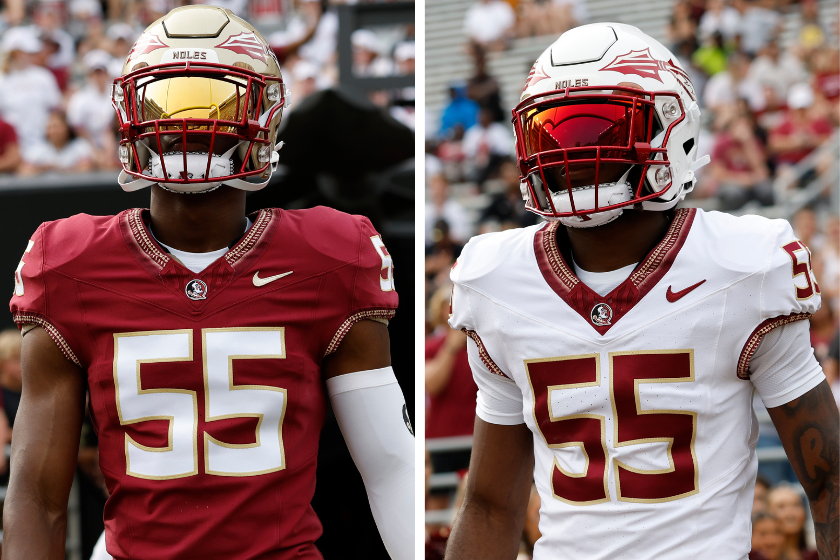 Models show off the Florida State Seminoles uniforms for the 2023 season during the Florida State Garnet & Gold Spring Showcase