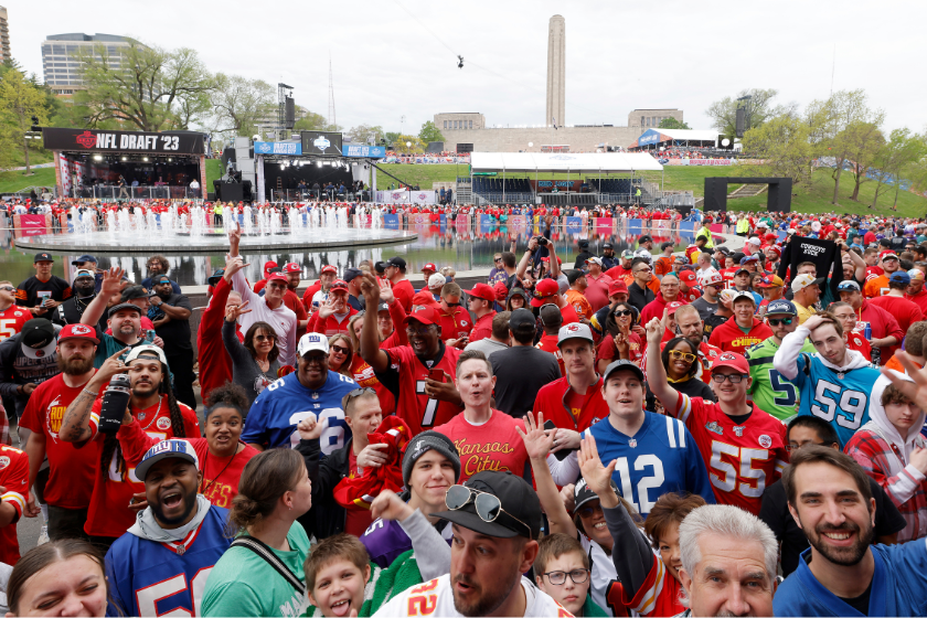 Fans gather prior to the first round of the 2023 NFL Draft at Union Station