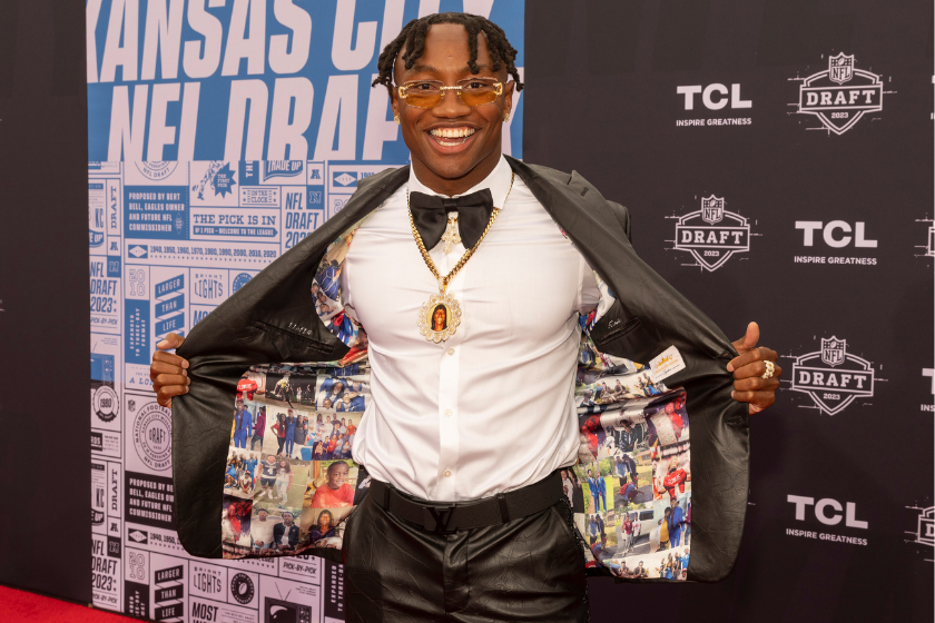 Zay Flowers during the NFL Draft Red Carpet at the National WWI Museum and Memorial