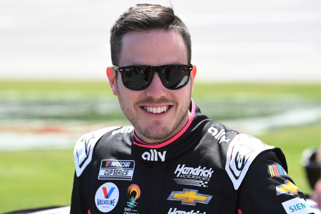 Alex Bowman looks on before the running of the 2023 Geico 500 at Talladega Superspeedway