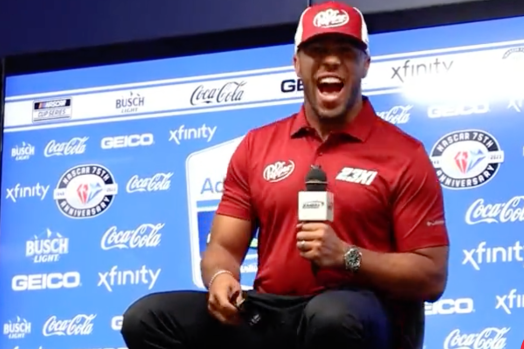 Bubba Wallace during press conference prank