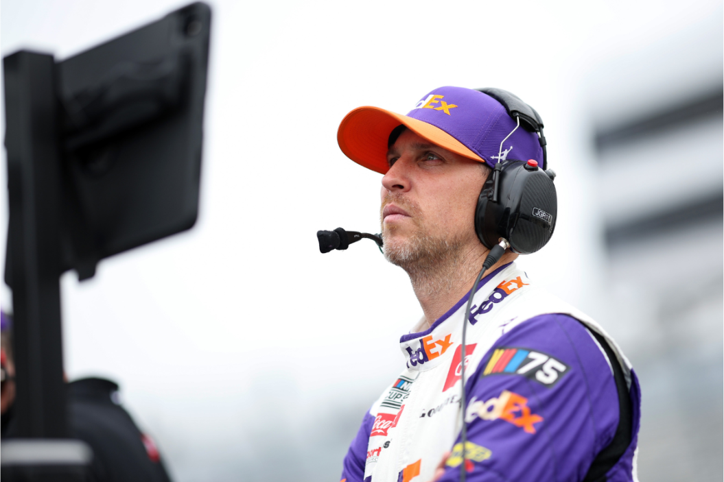 Denny Hamlin looks on during practice for the 2023 Würth 400 at Dover International Speedway