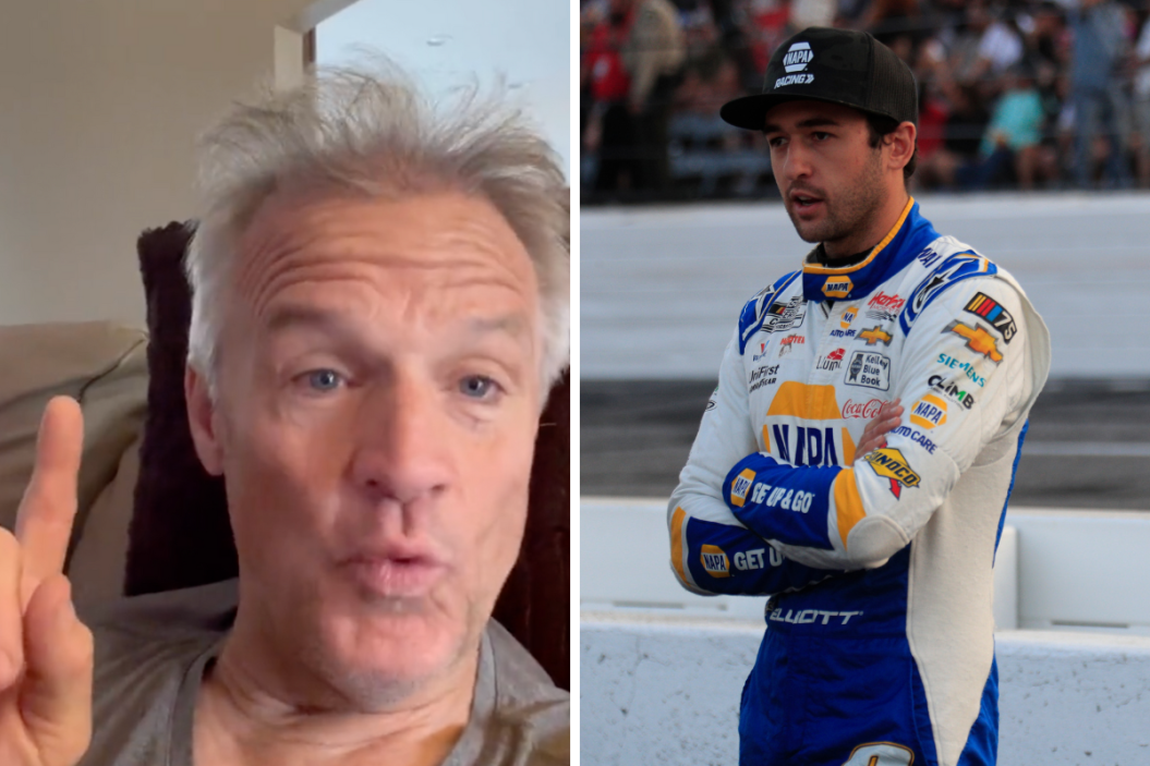 Kenny Wallace explains Chase Elliott suspension ; Chase Elliott looks on during the running of the 2023 All-Star Race at North Wilkesboro Speedway