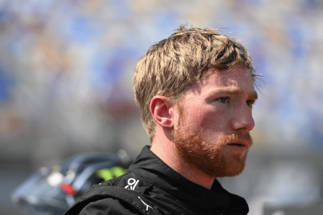 Tyler Reddick looks on during qualifying for the 2023 Goodyear 400 at Darlington Raceway