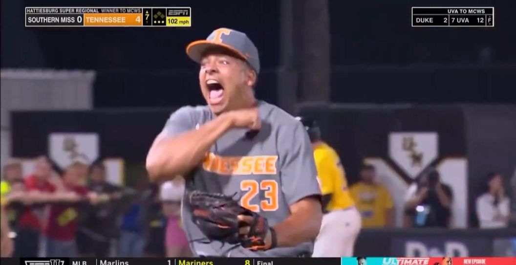 Chase Burns yells for Tennessee.