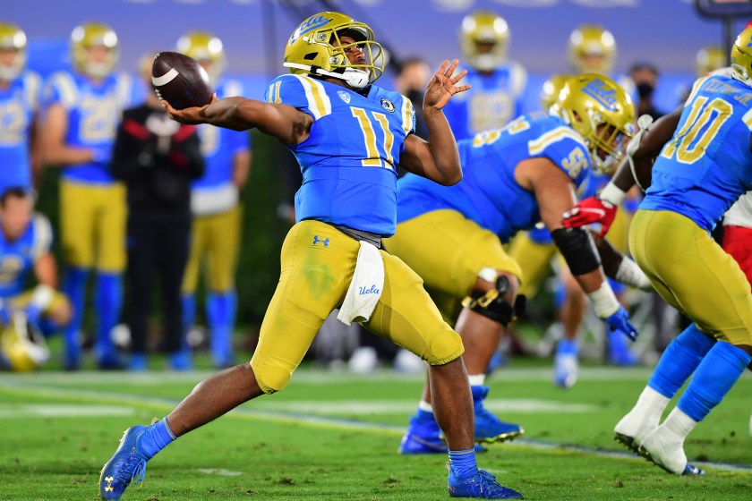 Chase Griffin throws a pass for UCLA.