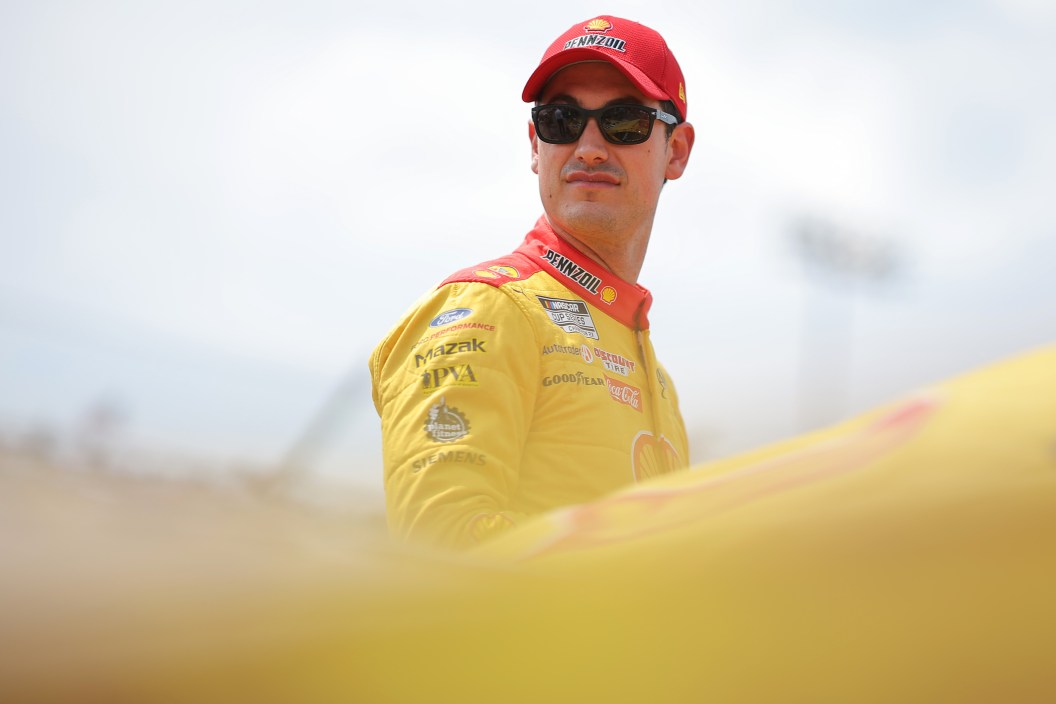 MADISON, ILLINOIS - JUNE 04: Joey Logano, driver of the #22 Shell Pennzoil Ford, waits on the grid prior to the NASCAR Cup Series Enjoy Illinois 300 at WWT Raceway on June 04, 2023 in Madison, Illinois.
