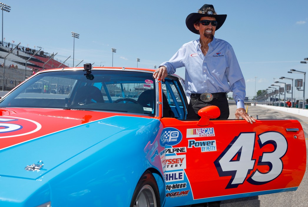 MADISON, ILLINOIS - JUNE 03: NASCAR Hall of Famer Richard Petty prepares to drive a replica of his #43 STP Pontiac during practice for the NASCAR Cup Series Enjoy Illinois 300 at WWT Raceway on June 03, 2022 in Madison, Illinois.