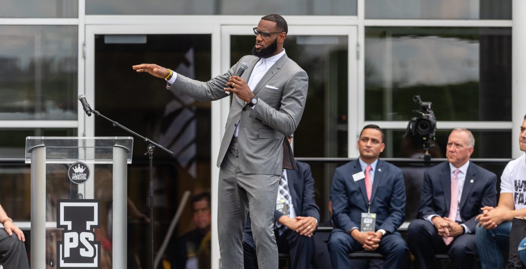 LeBron James speaks at the opening of the I Promise School.