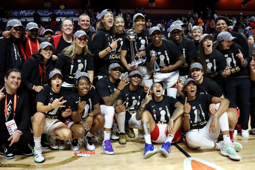 The Aces celebrate their championship.
