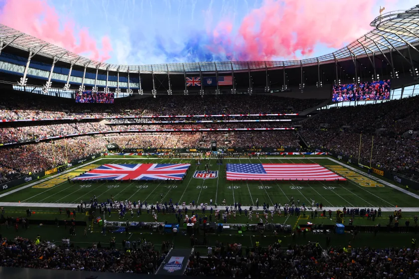 A view of the field from an NFL game in London.