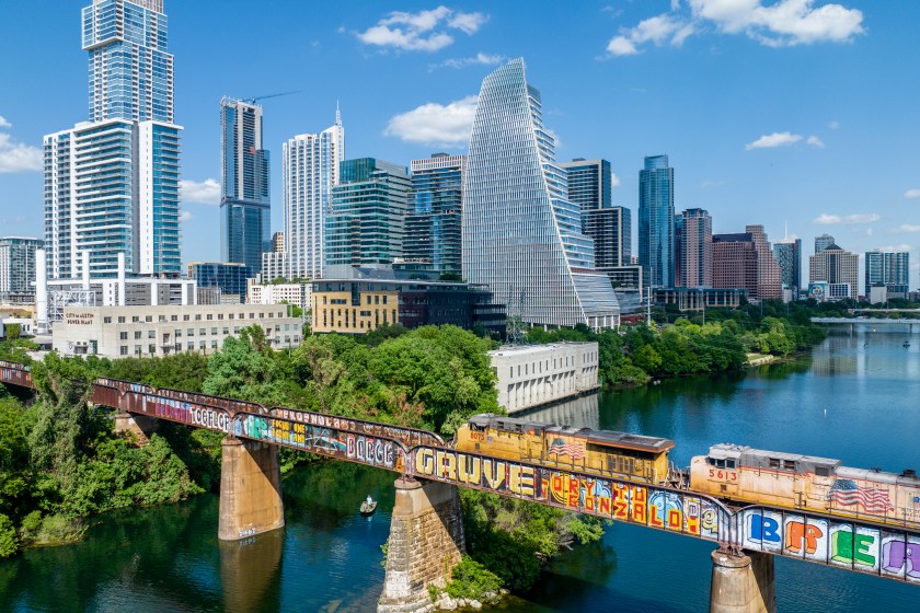 An aerial view of the city of Austin.
