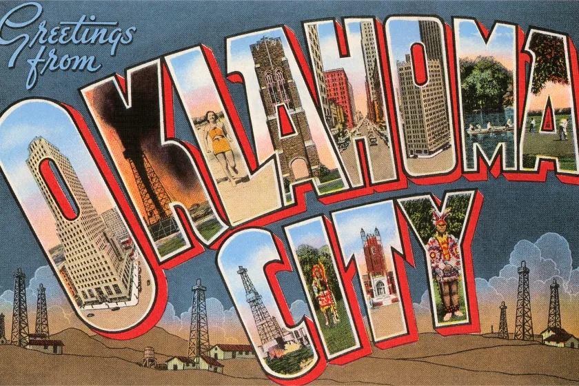 Vintage illustration of Greetings from Oklahoma City, Oklahoma.