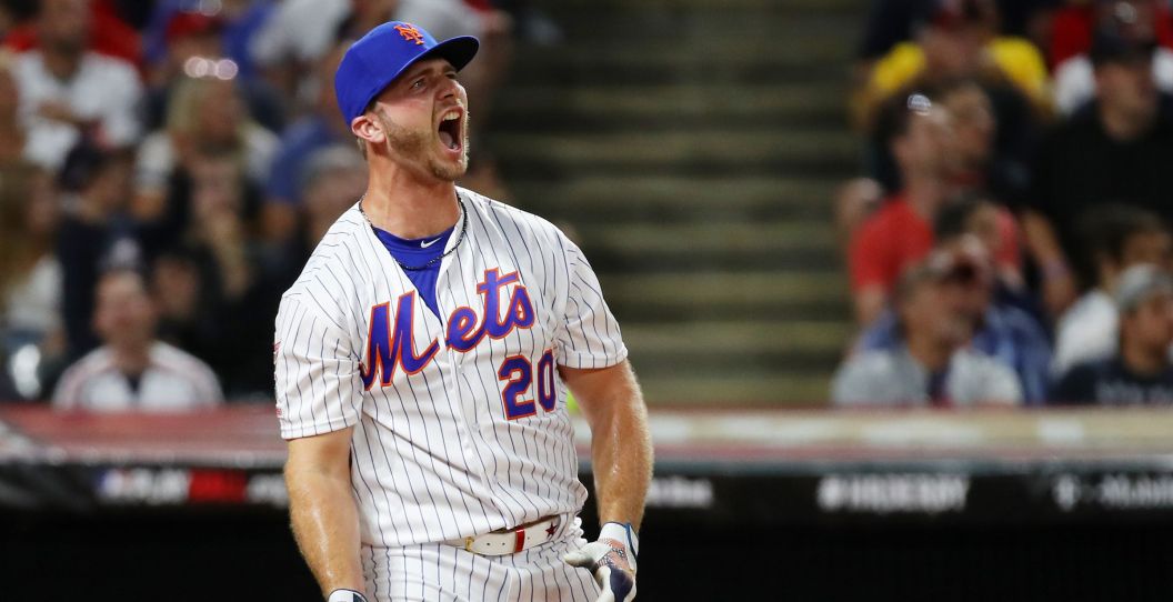 Pete Alonso screams after a home run at the home run derby.
