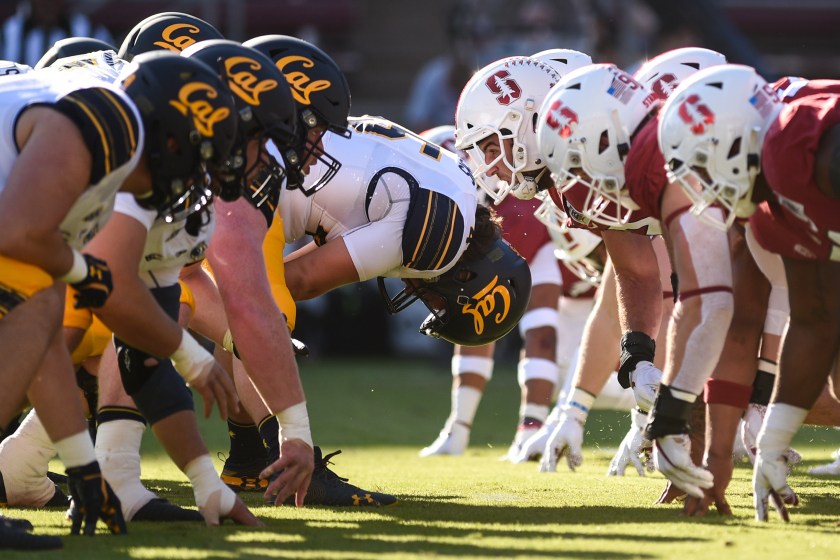 PALO ALTO, CA - NOVEMBER 23: California Golden Bears offense against the Stanford Cardinal defense during the college football game between the California Golden Bears and the Stanford Cardinal at Stanford Stadium on November 23, 2019 in Palo Alto, CA. 