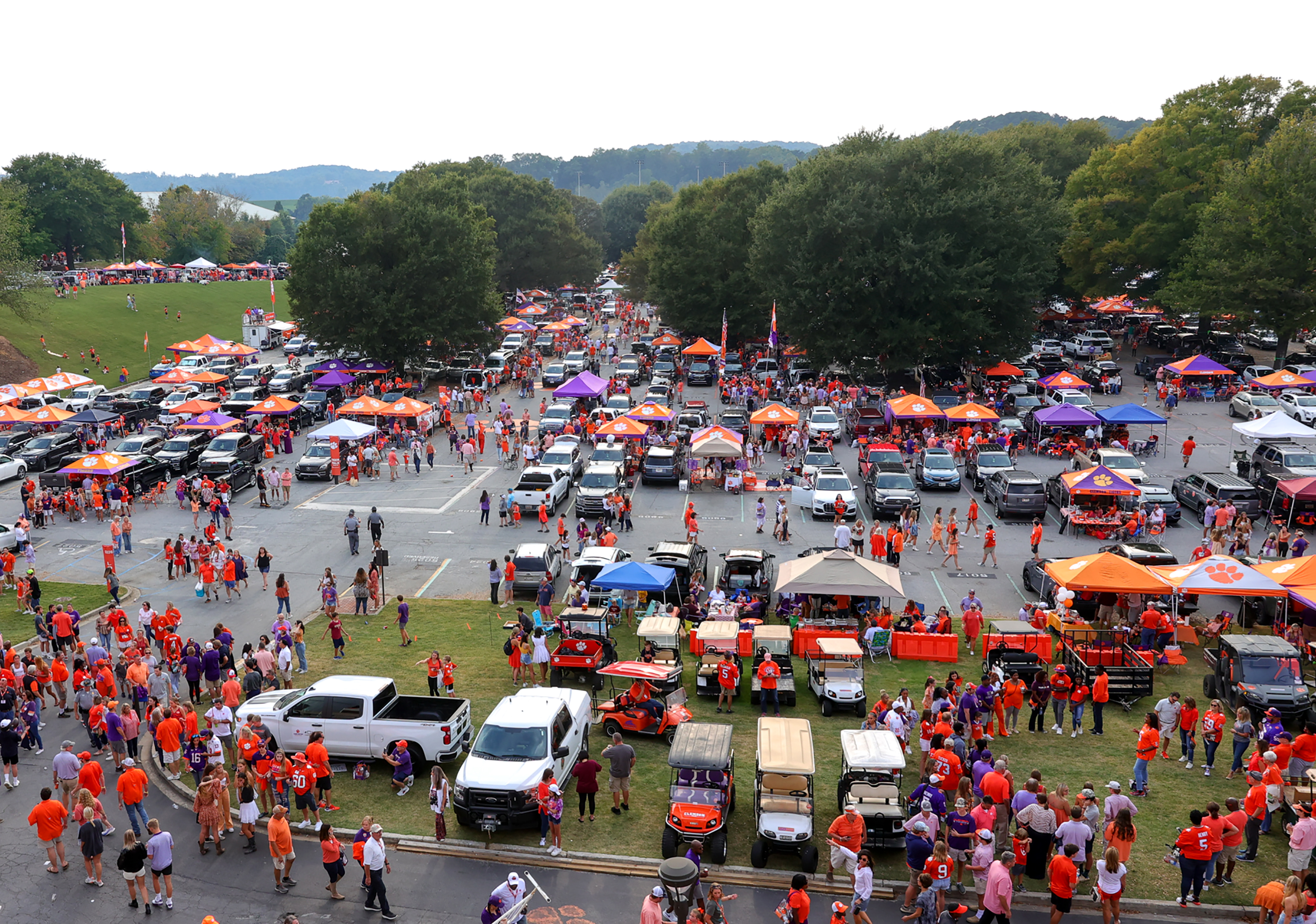 CLEMSON, SC -OCTOBER 02: The Clemson Tigers fans tailgate before a college football game between the Boston College Eagles and the Clemson Tigers on October 2, 2021 at Clemson Memorial Stadium in Clemson, S.C. 